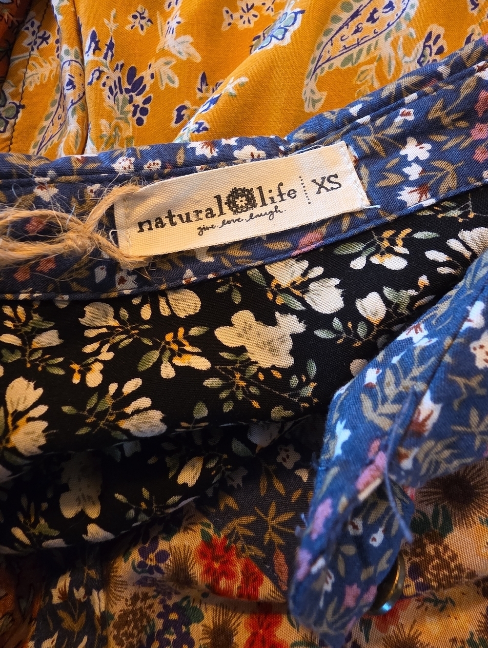 Natural Life Boho Patchwork Floral Shirt Dress Button Front Maxi XS - Picture 5 of 6